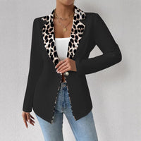 Womens Elegant Leopard-Print Long-Button Printed Blazer