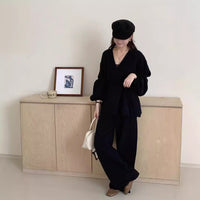 Women's Knitted Cardigan Wide-leg Pants Two-piece Suit