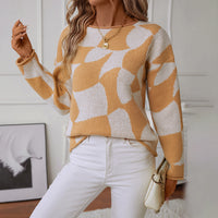 Women's Round Neck Pullover Contrast Color Knitwear Sweater