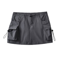 Low Waist Drawstring Elastic Side Workwear With Pocket Skirt