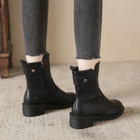 Women's Low Heel Round Toe Boots Side Zip Short Boots