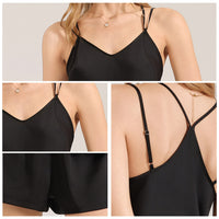Womens Summer Satin Pajamas Sexy Backless Simple Two-Piece Loungewear Set