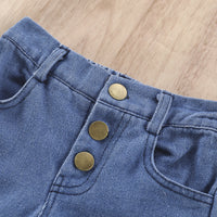 New Girls' Solid Color Sling Top Denim Trousers Suit