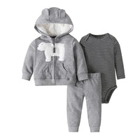 Baby's Long Sleeve Romper Hooded Sweater Pants 3 Piece Set