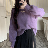 Knitted Sweater Women's AutumnWinter Korean-style Loose-fit Slimming Top With Exposed Collarbones And Long Sleeves