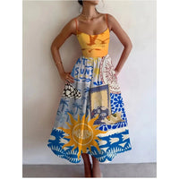 European And American-style Printed Vacation-look Tube Dress