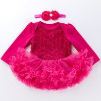 Solid color composite rose dress for girls 0-2 years old