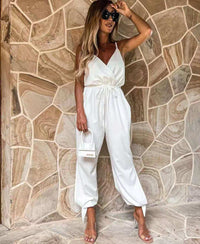Casual Solid Color Suspender Jumpsuit