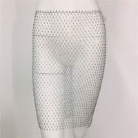 Women's Grid Drill See-Through Hip Short Skirt