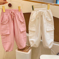 Girls' Pants Lace-up Large Pocket Loose Ankle-tied Wide Leisure Cargo Sweatpants