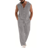 Loose-fitting Casual Hooded Sleeveless Shirt And Pants Set