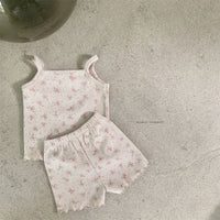 Thin Cotton Floral Suspender Shorts Two-piece Set Baby