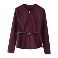 Women's Belt Suede Short Skirt Hem Jacket