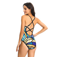 Printed Siamese Triangle Cross Adjustable Shoulder Strap Swimsuit