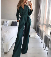 Long-sleeved Slim-fit Jumpsuit Solid Color Trousers