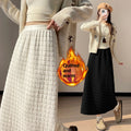New FallWinter Plaid-Trimmed Denim Straight Skirt