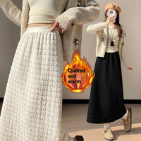 New FallWinter Plaid-Trimmed Denim Straight Skirt
