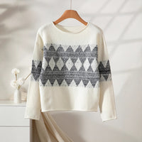 Women's Casual Simple Round Neck Jacquard Knitted Top