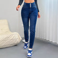 Women's Breasted Straight-leg Trousers Dark Blue Jeans