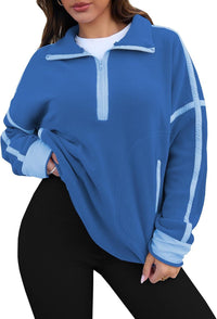 Stand-up Collar Casual Color-block Women's Zip-up Long-sleeve