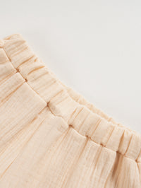 Girls' Beige Solid Color Cotton Suspender Trousers