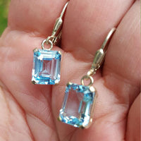 Beautiful Style 14K Gold Sea Blue Diamond Earrings