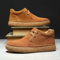 Matte Suede Mid-Top SneakersMartin Boots Mens Casual Leather Shoes Thick-Soled Trendy Shoes