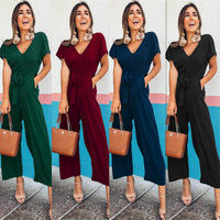 Short-sleeved V-neck Jumpsuit Temperament Casual Wear