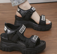 Womens Rhinestone Lettered Wedge-Heel Casual Sandals