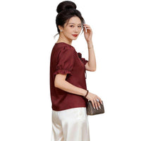 Fashionable And Elegant Women's Clothing Mom-style Summer Thin Chiffon Short-sleeve Top