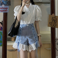 Women's Summer New Casual Lace Stitching Denim Shorts