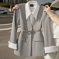 Womens Waist-Cinching Black Fake Two-Piece Blazer