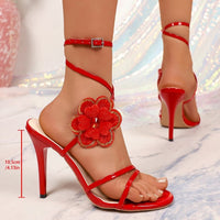 Women's 2026 Summer New Floral Stiletto Heel Sandals Ankle Strap Open Toe Party Dress Shoes Plus Size