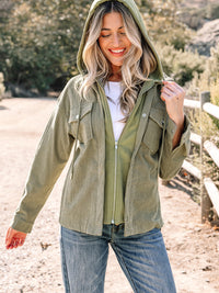 Women's Solid Color Minimalist Texture Hooded Jacket