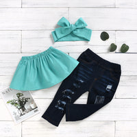 Cotton Elastic Top Denim Stretch Trousers with Holes