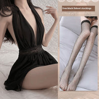 French Mesh Backless Halter Sexy And Breathable Nightdress For Women