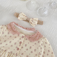 Baby And Children's Printed Romper Long-sleeved Bodysuit Triangle Climbing Suit Hair Band