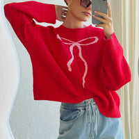 Retro Casual Bow Brocade Sweater
