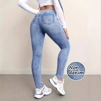 New Faux Denim Printed Fitness Leggings