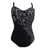 New black patchwork printed swimsuit
