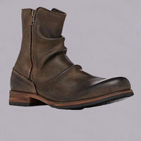 Round Toe Retro Side Zipper Thick Heel Casual Men's Short Boots