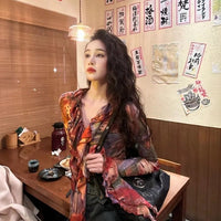 Elegant Ladylike Floral Ruffled Long-sleeved T-shirt