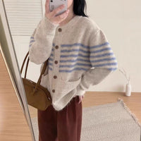 Vintage Stripe Versatile Knitted Cardigan Korean Style
