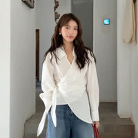 Korean-style Designer Belted Striped Shirt With A Cinched Waist