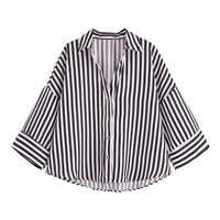 Women's Fashionable Slim-Fit Linen Multi-Color Striped Long-Sleeve Shirt