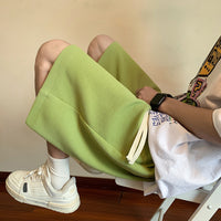 Hong Kong Style Men's Waffle Solid Color Basic Shorts