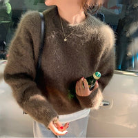 Fashion Retro Loose And Warm Solid Color Pullover Sweater Women
