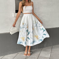Casual Vacation Sweet Style Button-Decorated Floral Print Skirt