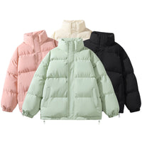 Solid Color Down Coat Couple Stand-up Collar Cotton-padded Coat