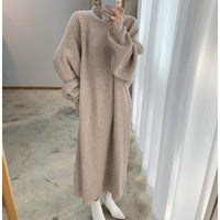 Raglan Sleeve Sunken Stripe Straight Knitted Dress Sweater